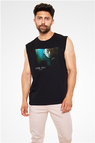 Unisex Uzay Yolu (Star Trek) Baskılı Siyah Kolsuz Tshirt