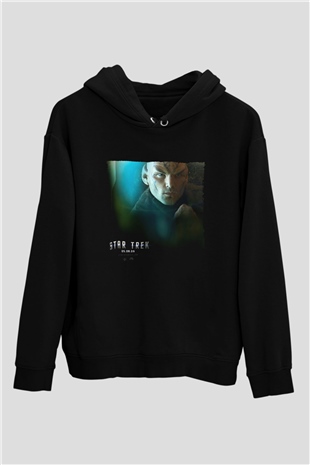 Unisex Uzay Yolu (Star Trek) Baskılı Siyah Kapüşonlu Sweatshirt