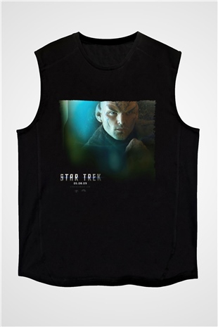 Unisex Uzay Yolu (Star Trek) Baskılı Siyah Kolsuz Tshirt