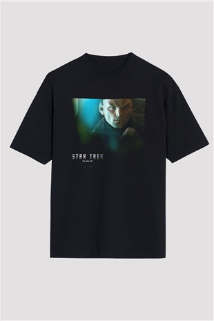 Unisex Uzay Yolu (Star Trek) Baskılı Siyah Oversize Tshirt