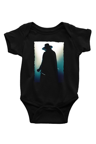 Unisex V for Vendetta Baskılı Siyah Bebek Body - Zıbın