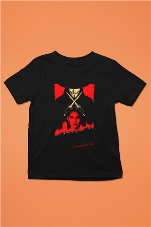 Unisex V for Vendetta Baskılı Siyah Çocuk Tshirt