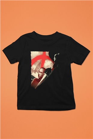 Unisex V for Vendetta Baskılı Siyah Çocuk T-Shirt