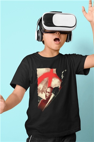 Unisex V for Vendetta Baskılı Siyah Çocuk T-Shirt