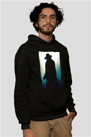 Unisex V for Vendetta Baskılı Siyah Kapüşonlu Sweatshirt