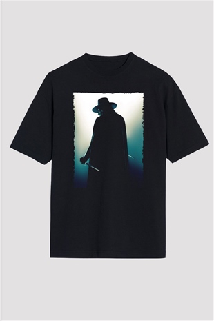 Unisex V for Vendetta Baskılı Siyah Oversize Tişört