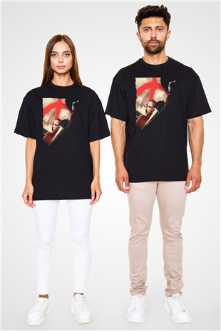 Unisex V for Vendetta Baskılı Siyah Oversize T-shirt