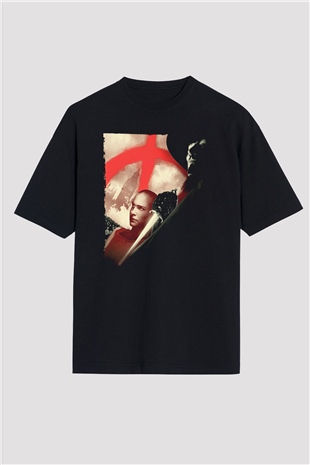 Unisex V for Vendetta Baskılı Siyah Oversize T-shirt