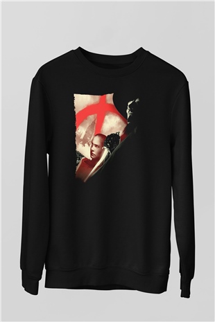Unisex V for Vendetta Baskılı Siyah Sweatshirt