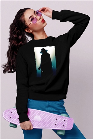 Unisex V for Vendetta Baskılı Siyah Sweatshirt