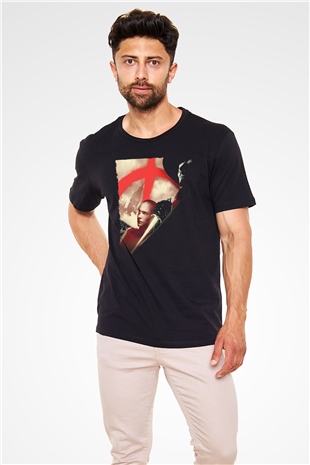 V for Vendetta Baskılı Siyah T-Shirt