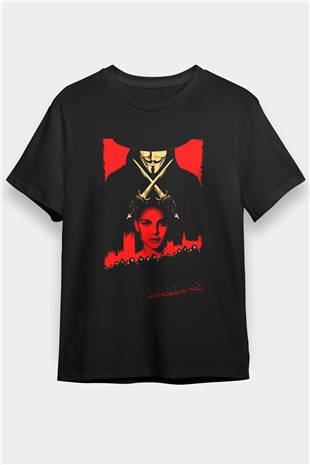 V for Vendetta Baskılı Siyah Tshirt