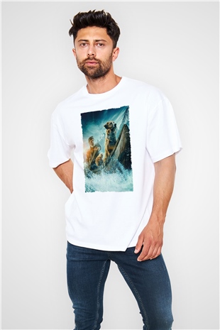Unisex Vahşetin Çağrısı (The Call of the Wild) Baskılı Beyaz Oversize Oversize T-shirt
