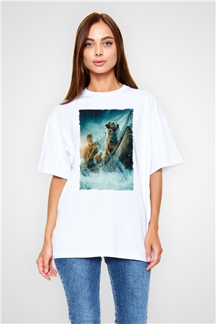 Unisex Vahşetin Çağrısı (The Call of the Wild) Baskılı Beyaz Oversize Oversize T-shirt