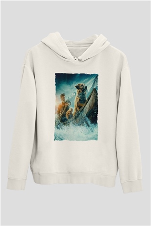 Unisex Vahşetin Çağrısı (The Call of the Wild) Baskılı Beyaz Kapüşonlu Sweatshirt