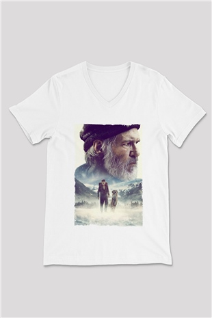 Unisex Vahşetin Çağrısı (The Call of the Wild) Baskılı Beyaz V Yaka Tişört