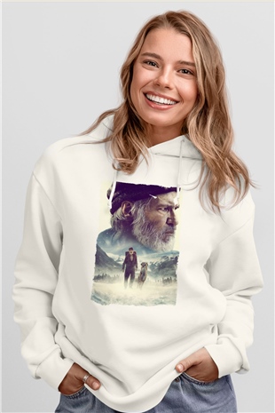 Unisex Vahşetin Çağrısı (The Call of the Wild) Baskılı Beyaz Kapüşonlu Sweatshirt