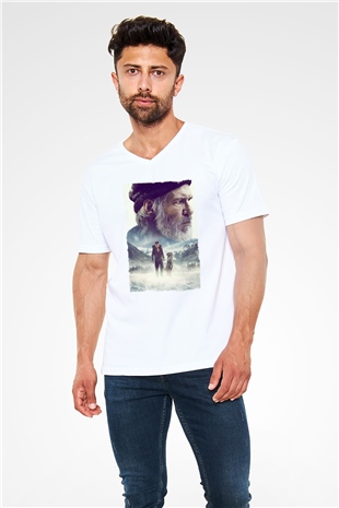 Unisex Vahşetin Çağrısı (The Call of the Wild) Baskılı Beyaz V Yaka Tişört