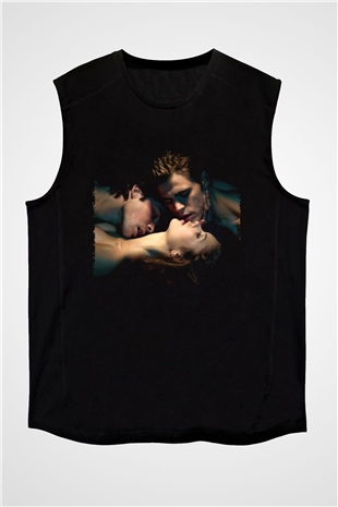 Unisex Vampir Günlükleri (The Vampire Diaries) Baskılı Siyah Kolsuz Tişört