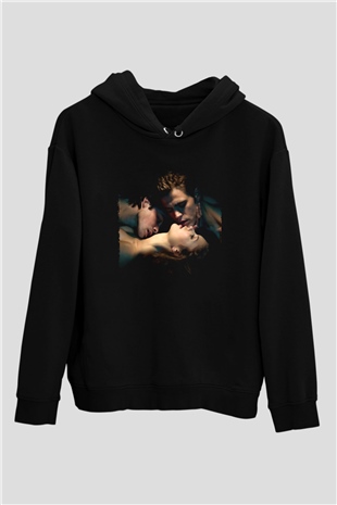 Unisex Vampir Günlükleri (The Vampire Diaries) Baskılı Siyah Kapüşonlu Sweatshirt