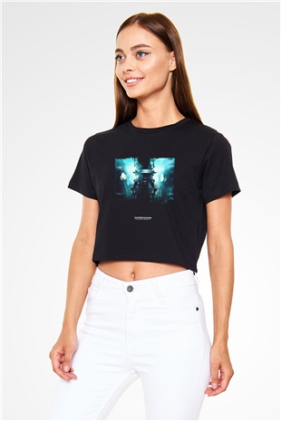 Unisex Vampir İmparatorluğu (Daybreakers) Baskılı Siyah Crop Top T-shirt