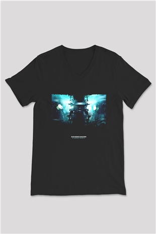 Unisex Vampir İmparatorluğu (Daybreakers) Baskılı Siyah V Yaka T-shirt