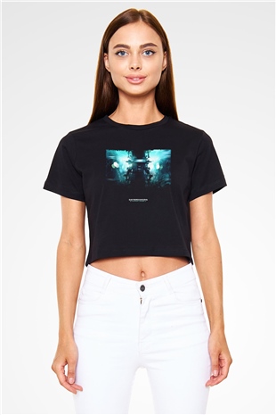 Unisex Vampir İmparatorluğu (Daybreakers) Baskılı Siyah Crop Top T-shirt