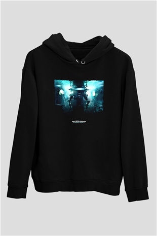 Unisex Vampir İmparatorluğu (Daybreakers) Baskılı Siyah Kapüşonlu Sweatshirt