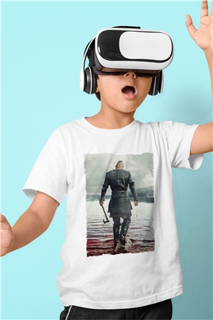 Unisex Vikings Baskılı Beyaz Çocuk Tshirt