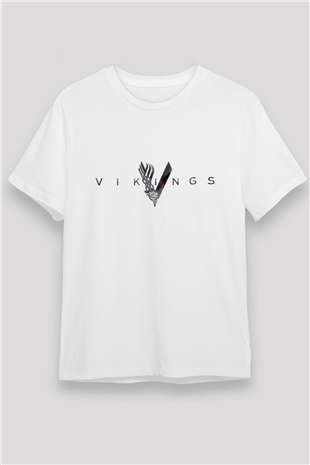 Vikings Baskılı Beyaz T-shirt