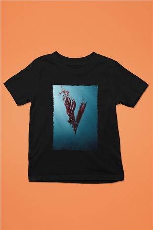 Unisex Vikings Baskılı Siyah Çocuk T-Shirt