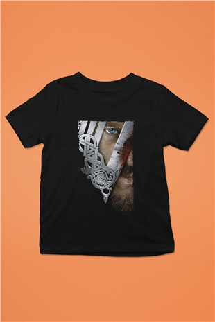 Unisex Vikings Baskılı Siyah Çocuk Tshirt