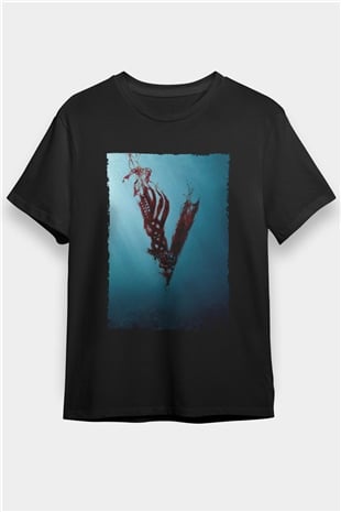 Vikings Baskılı Siyah T-Shirt