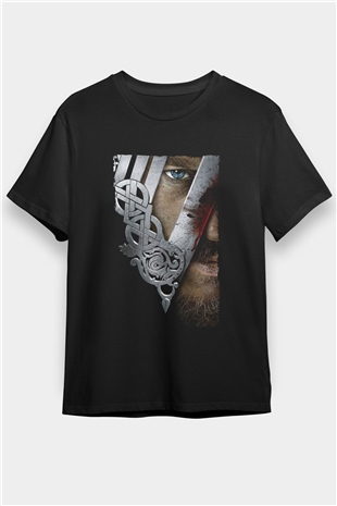 Vikings Baskılı Siyah Tshirt