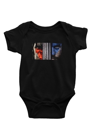 Unisex Warcraft Baskılı Siyah Bebek Body - Zıbın