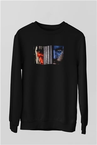 Unisex Warcraft Baskılı Siyah Sweatshirt