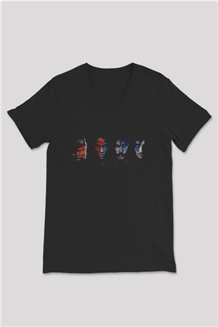Unisex Warcraft Baskılı Siyah V Yaka T-shirt