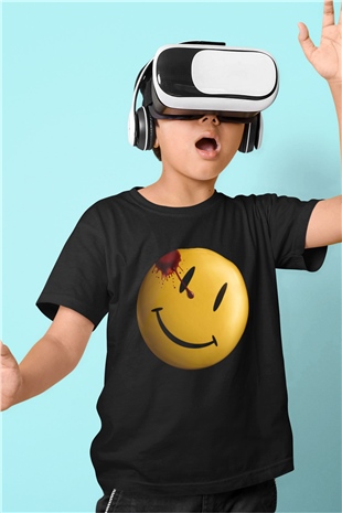 Unisex Watchmen Baskılı Siyah Çocuk T-Shirt