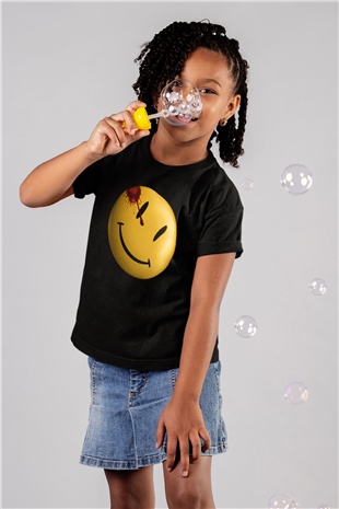 Unisex Watchmen Baskılı Siyah Çocuk T-Shirt