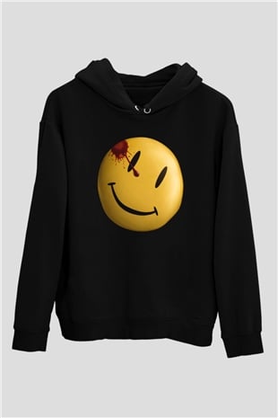 Unisex Watchmen Baskılı Siyah Kapüşonlu Sweatshirt