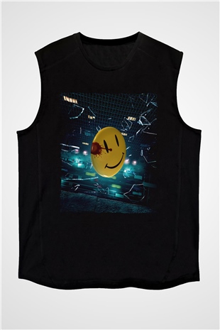 Unisex Watchmen Baskılı Siyah Kolsuz Tişört