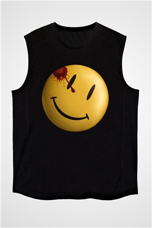 Unisex Watchmen Baskılı Siyah Kolsuz T-shirt