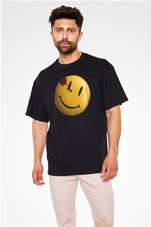 Unisex Watchmen Baskılı Siyah Oversize T-shirt