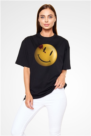 Unisex Watchmen Baskılı Siyah Oversize T-shirt