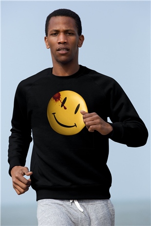 Unisex Watchmen Baskılı Siyah Sweatshirt
