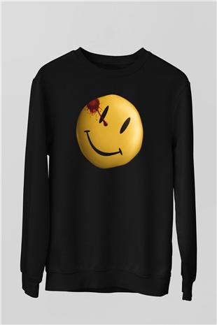 Unisex Watchmen Baskılı Siyah Sweatshirt