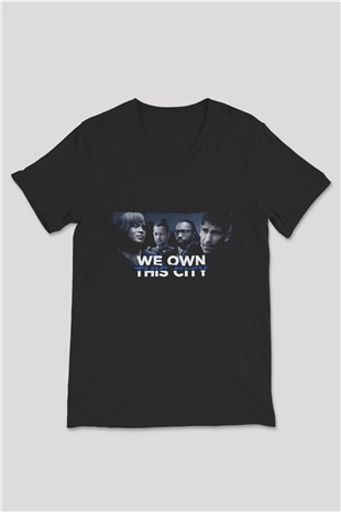 Unisex We Own This City Baskılı Siyah V Yaka T-shirt