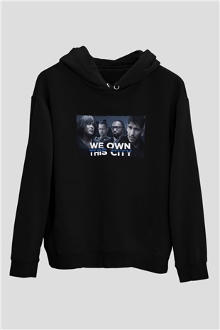 Unisex We Own This City Baskılı Siyah Kapüşonlu Sweatshirt