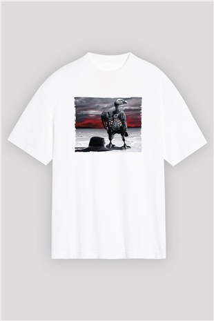 Unisex Westworld Baskılı Beyaz Oversize Tişört