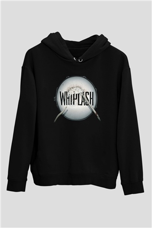 Unisex Whiplash Baskılı Siyah Kapüşonlu Sweatshirt
